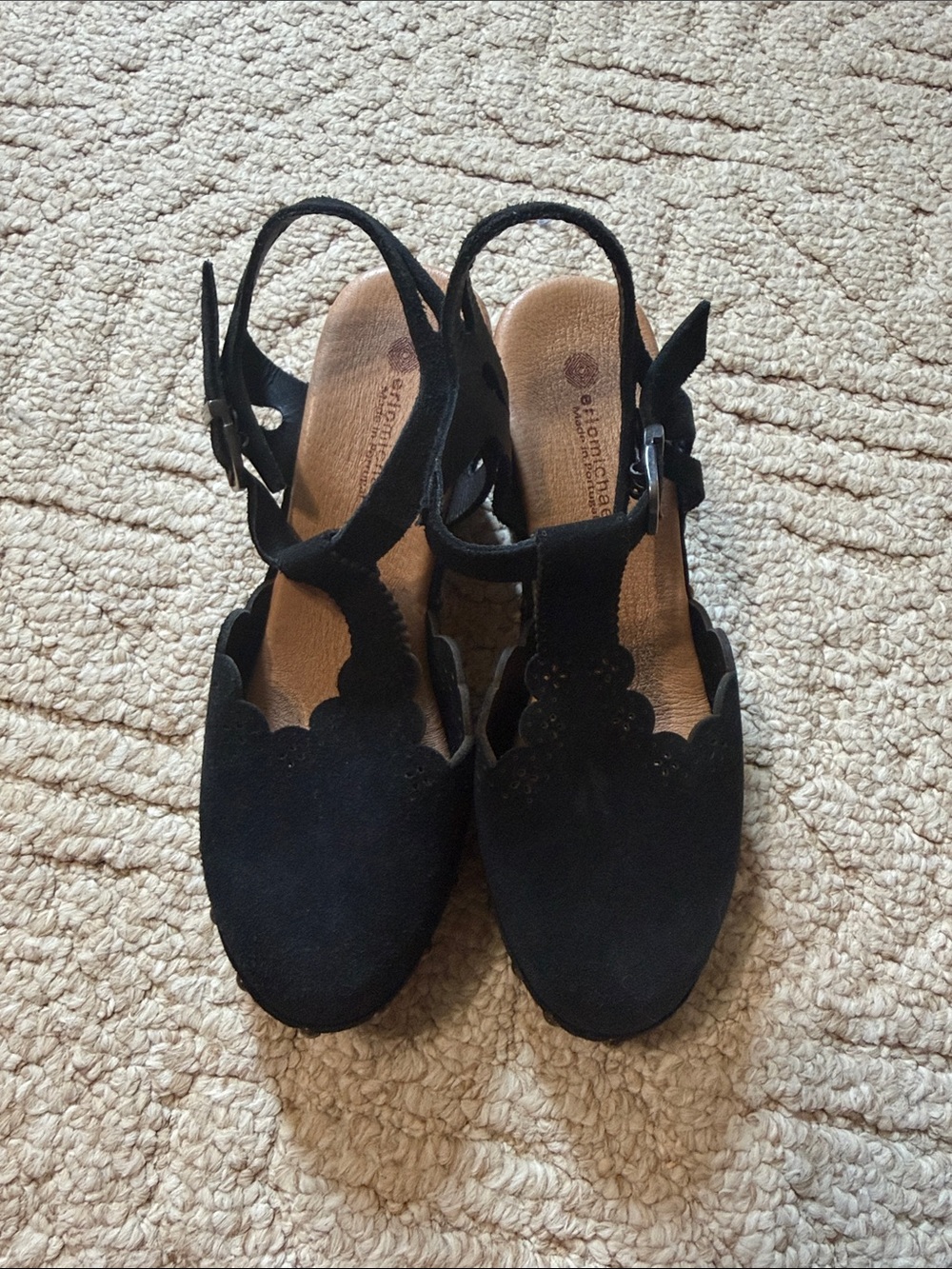 Eric Michael Black Scalloped Suede Slingback Heels